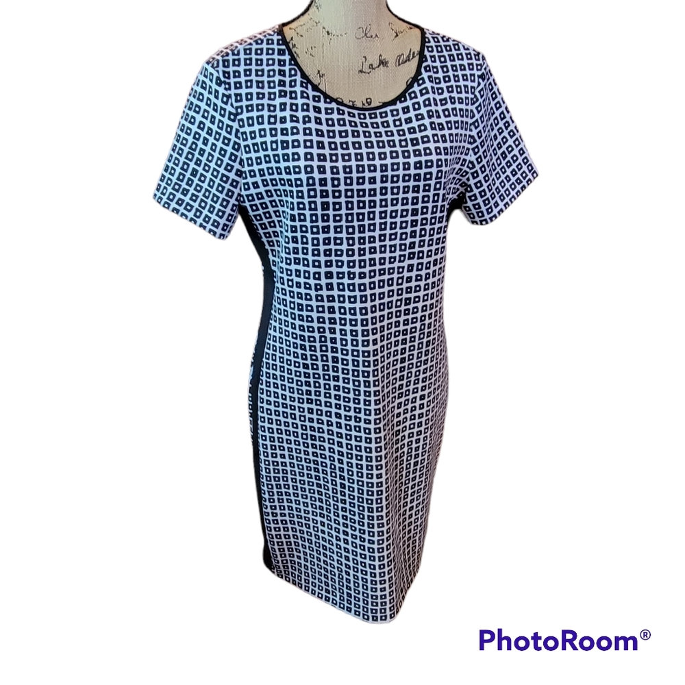 Womens Reed Dress sz L 12 14 16 black white geometrical